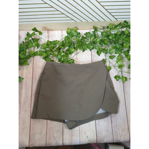 ZARA Women's Tan Brown Mini Skirt Skort Side Zip Size Small - Picture 2 of 6